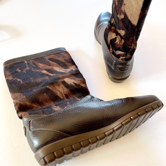 Gucci Brown & Tan Calf Hair Leather Boots - Picture 4 of 11